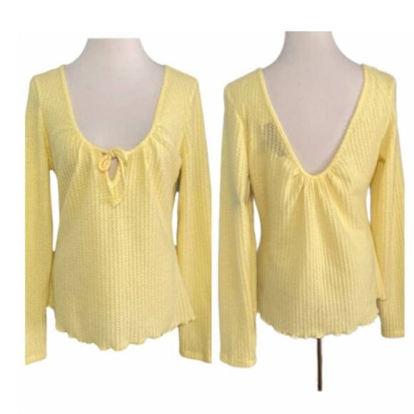 NWT Kendall + Kylie Yellow Waffle Knit  Top Large - Picture 13 of 13